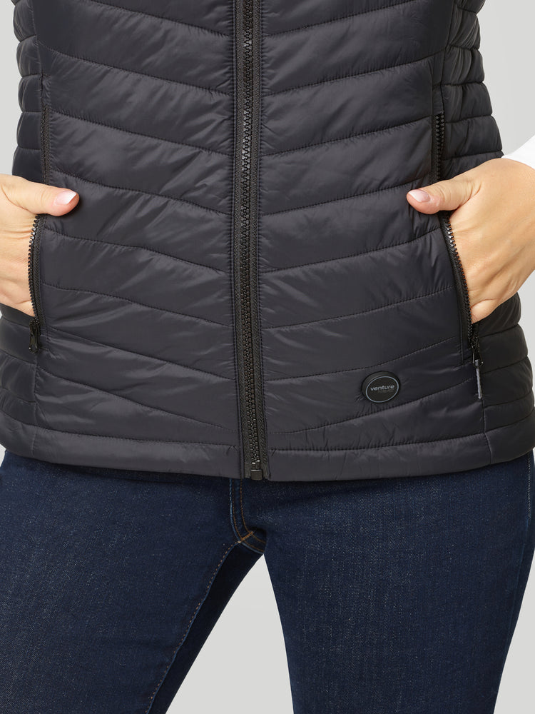 Women's 13W Heated Puffer Vest with HeatSync  - Black